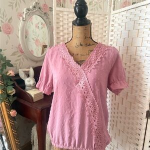 Mauve Swiss Dot Blouse With Crochet
